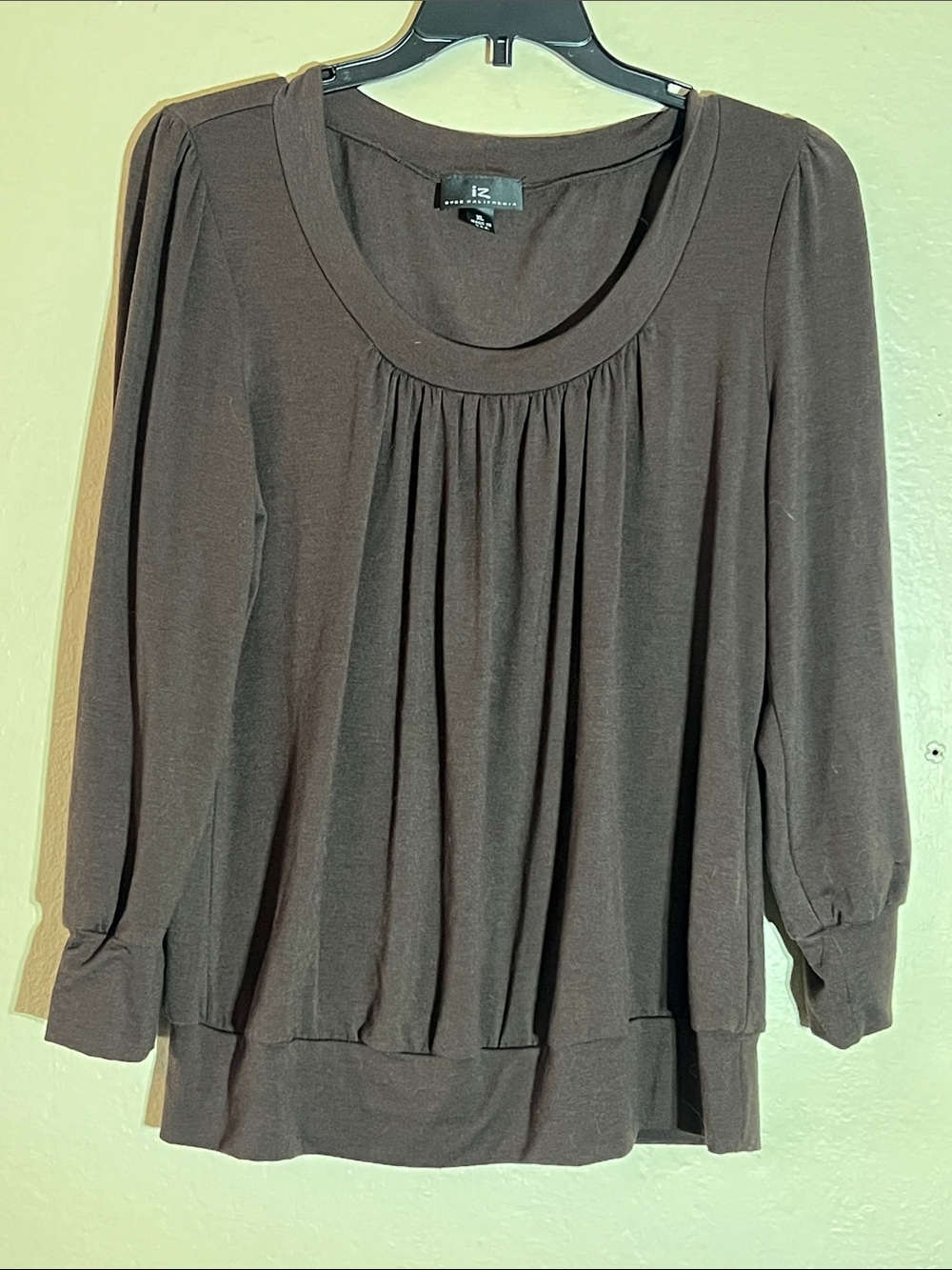 Iz Byer California made in USA Chocolate Brown scoop  Neck Long Sleeve Top